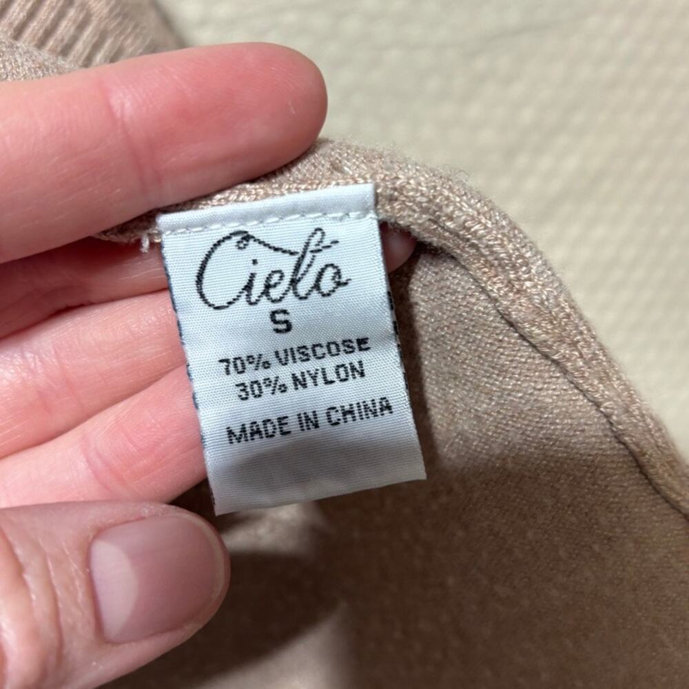 Cielo Women's Long Open Front Cardigan Tan Viscose Blend Size S Lightweight - Picture 5 of 9